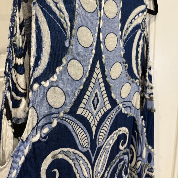 Raj Bohemian Fringe Vest One Size EUC Blue Gray Paisley Boho One Size - Picture 3 of 6